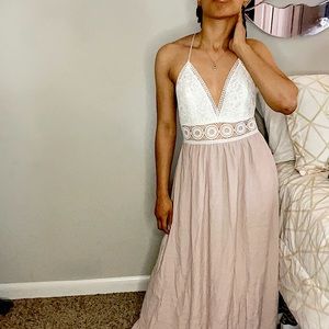 Charlotte Russe White/Blush pink Maxi Dress